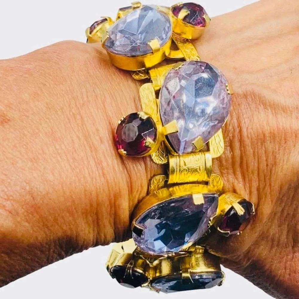 Massive Vintage Lavender and Purple Rhinestone Book Chain Bracelet